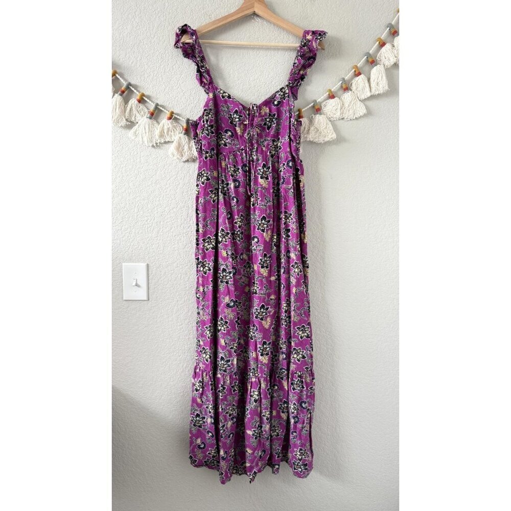 Loft Purple Floral Paisley Clover Ruffle Sleeveless Maxi Dress Fairy Coquette 12